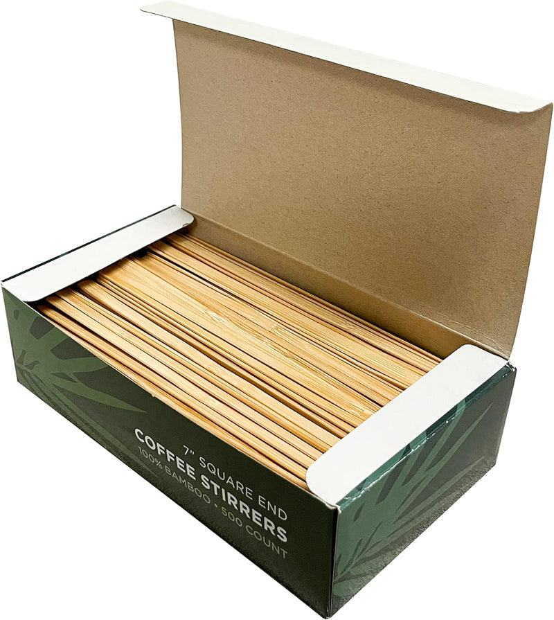 KingSeal Bamboo Wood Coffee Stirrers, Square End, 7 inch Length, 100% Renewable and Biodegradable - 1 Box of 500