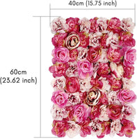 Flower Panels Artificial Flowers Wall Screen 60X40Cm (23.62"X15.75") Romantic Floral Backdrop Hedge Home Decor Wedding Party Photo Background - Red Rose