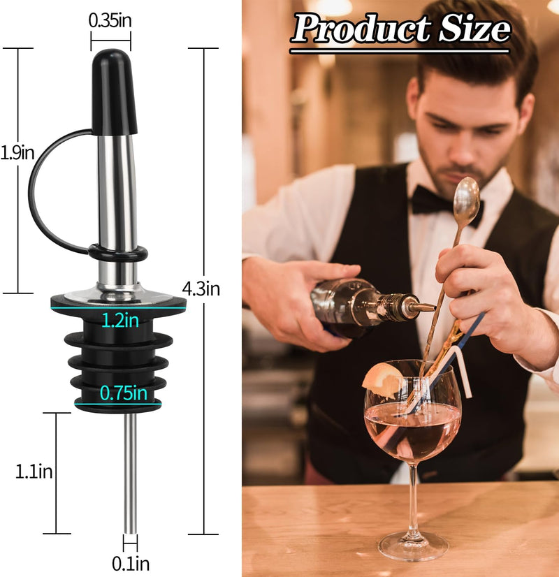 12/24/48/100 Pack Liquor Pour Spout, Stainless Steel Classic Bottle Pourers with Rubber Dust Cap, Speed Wine Bottle Pourer for Liquor Bottle, Oil Bottles(12 Pack)