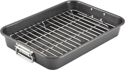 Farberware Bakeware Nonstick Steel Roaster with Flat Rack, 11-Inch x 15-Inch, Gray