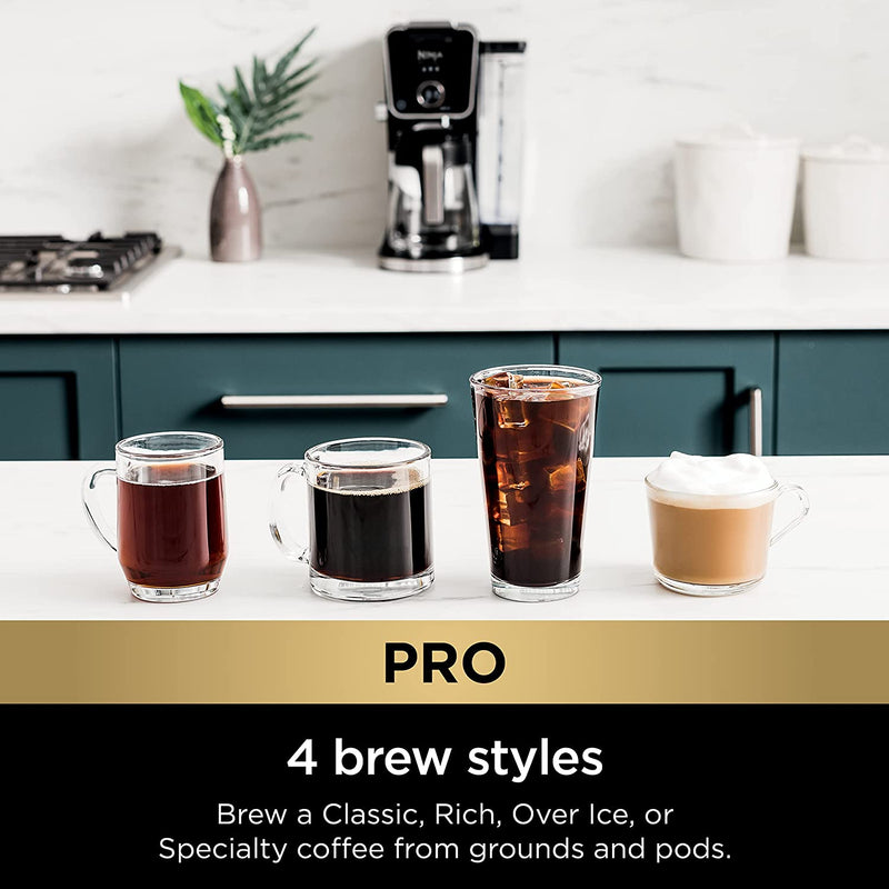 Ninja CFP301 DualBrew Pro Specialty 12-Cup Drip Maker with Glass Carafe, Single-Serve Grounds, compatible with K-Cup pods, with 4 Brew Styles, Frother & Separate Hot Water System, Black