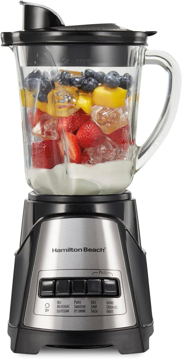 Hamilton Beach Power Elite Wave Action blender-for Shakes & Smoothies, Puree, Crush Ice, 40 Oz Glass Jar, 12 Functions, Stainless Steel Ice Sabre-Blades, Black (58148A)