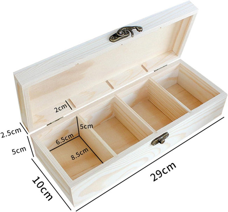 Leefasy Tea Bags Organizer Wooden Tea Chests Tea Storage Box Metal Closure Divided Compartments with Lid for Cabinet Kitchen Coffee Creamers