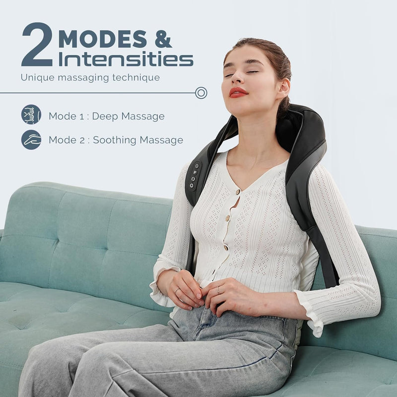 Shiatsu Neck Massager with Heat: Back and Shoulder Massage Device with Soothing Heat - Kneading Massager Machine for Pain Relief and Muscle Relaxation