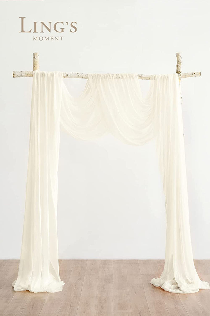 New Version Easy Hanging Wedding Arch Draping Fabric 60" X 28Ft Chiffon Fabric Drapery Wedding Ceremony Reception Swag Decorations, Ivory