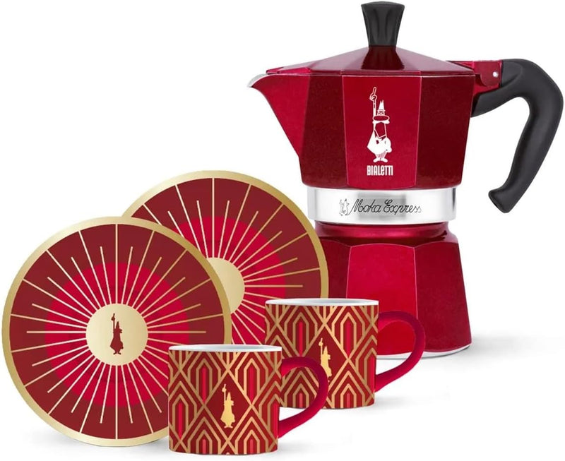 Bialetti - Moka Express Italia Collection: Iconic Stovetop Espresso Maker, Makes Real Italian Coffee, Moka Pot 6 Cups (9 Oz - 270 Ml), Aluminium, Colored in Red Green Silver