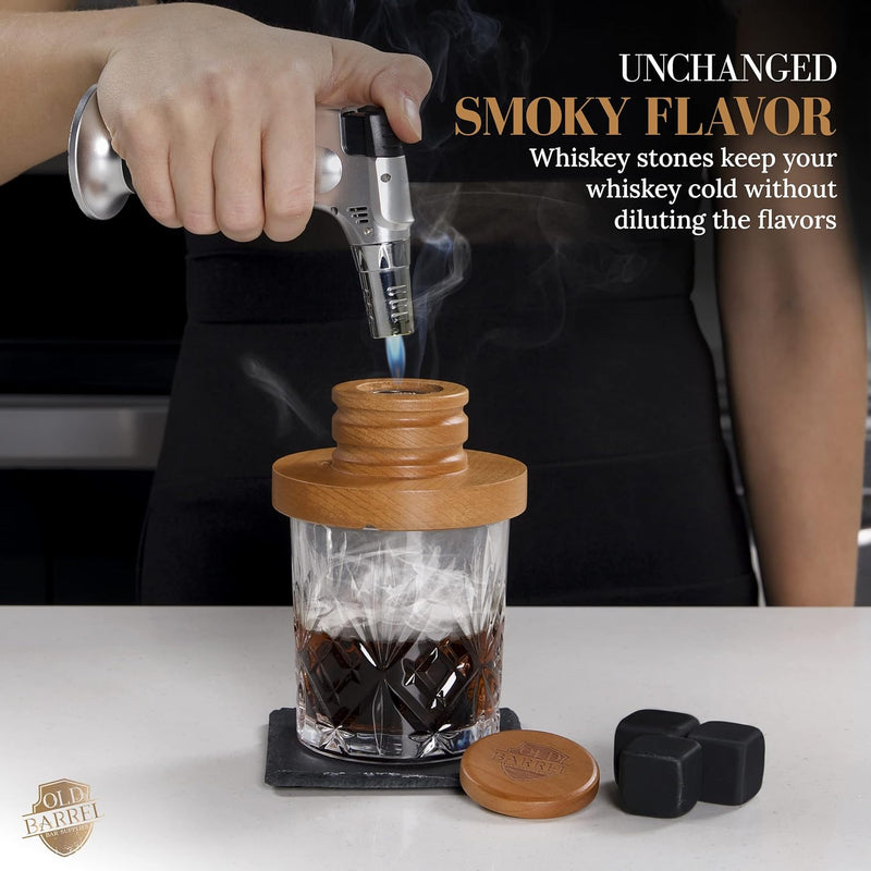 Cocktail Smoker Kit with Torch-4 Flavors Wood Chips-Old Fashioned Cocktail Kit-Premium Whiskey Smoker-Perfect Bourbon Gifts for Men-Bourbon Smoker-(No Butane)