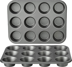 Amazon Basics Nonstick Round Muffin Baking Pan, 12 Cups, Set of 2, Gray, 13.9x10.55x1.22"