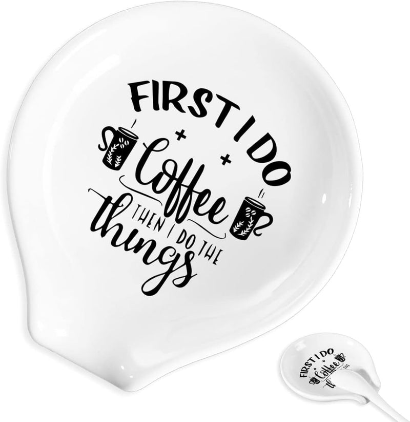 Coffee Spoon Rest and Spoon,Funny Coffee Quote Ceramic Coffee Spoon Holder-Station Decor Coffee Bar Accessories-Gifts for Coffee Lovers (Good Days)