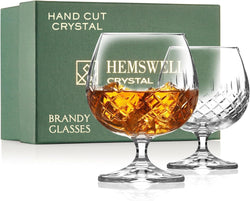 Hemswell Crystal Brandy Snifter Glasses Set of 2 - Small Crystal Brandy Snifters for Scotch Brandy or Whiskey - Elegant Crystal Cognac Glasses - European Crystal 8.5oz - Glenrigg Design