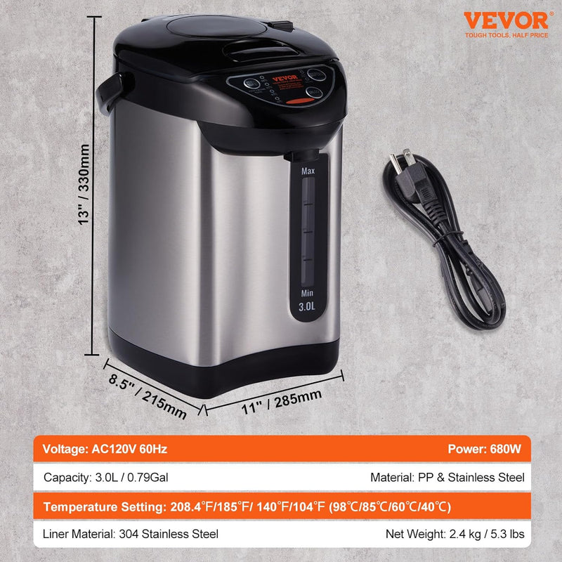 VEVOR Hot Water Dispenser, Adjustable 4 Temperatures Water Boiler and Warmer, 304 Stainless Steel Countertop Water Heater, 3-Way Dispense for Tea, Coffee and Baby Formula, 3L/102 oz