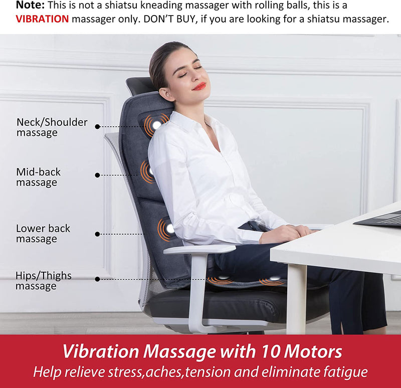 COMFIER Back Massager with Heat, 10 Motors Vibration Seat Massager, Chair Massage Pad, Heated Chair Pad, Chair Warmer,Gifts for Elderly, Mom, Dad (Gray)