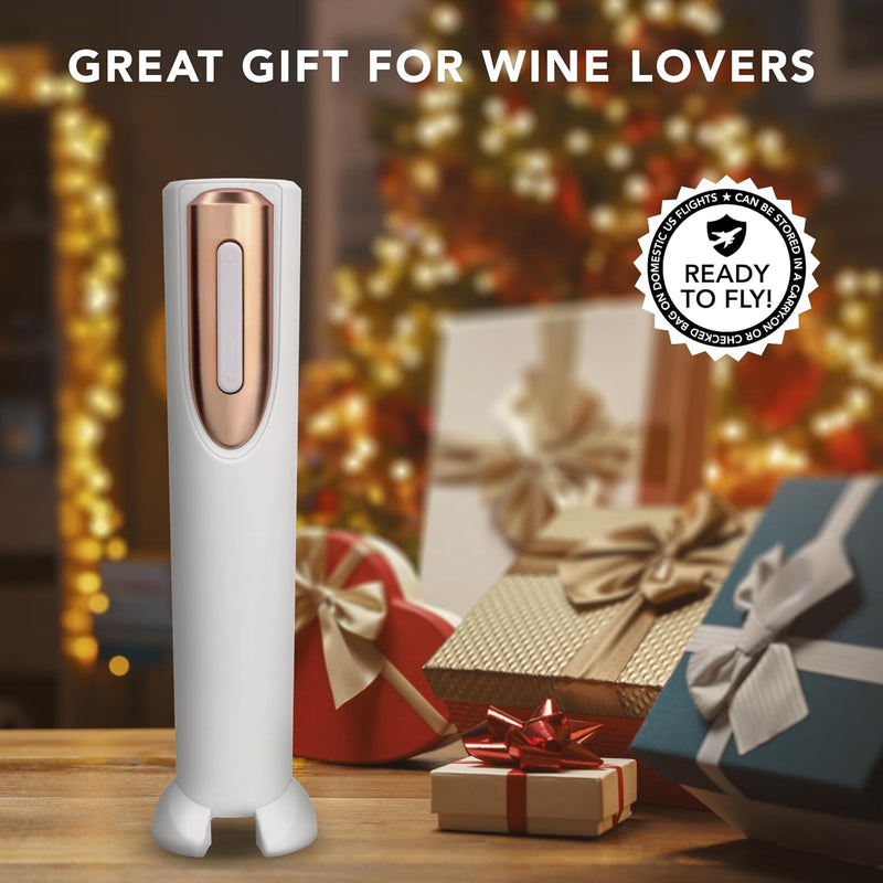 Vin Fresco Electric Corkscrew Wine Bottle Opener with Stand, Built-in Foil Cutter | Wine Opener Electric, Gift for Wine Lovers (White & Rose Gold)
