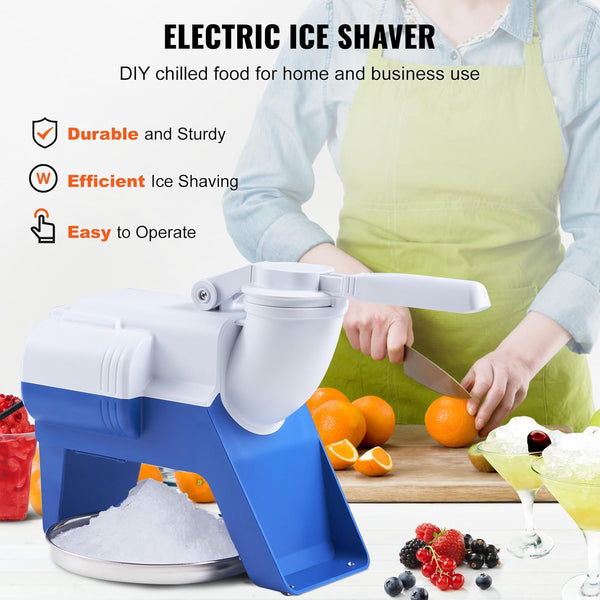 VEVOR Ice Crushers Machine, 176lbs Per Hour Electric Snow Cone Maker with 2 Blades, Shaved Ice Machine with Cover, 220W Ice Shaver Machine for Margaritas, Home and Commercial Use