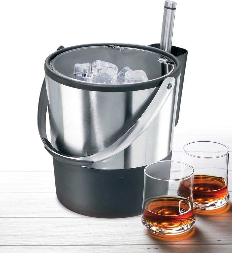 Oggi Insulated Ice Bucket, 4 Quart / 3.8 L, Stainless Steel, Black