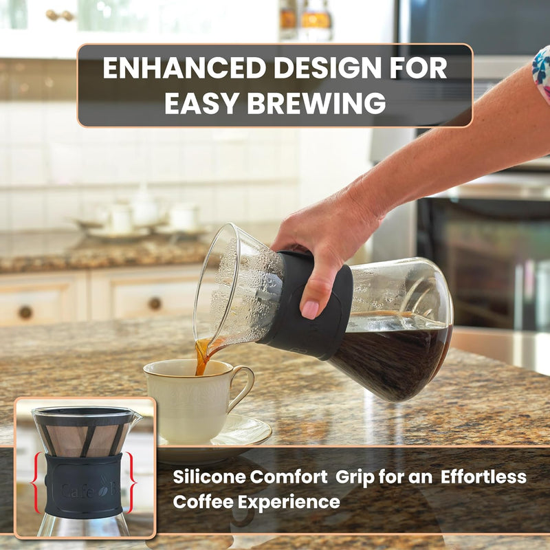 Café Brew Collection Pour Over Coffee Maker - 40 oz Borosilicate Glass Coffee Pot - BPA-Free - Dishwasher Safe - Mindful Coffee Brewing for Coffee Lovers