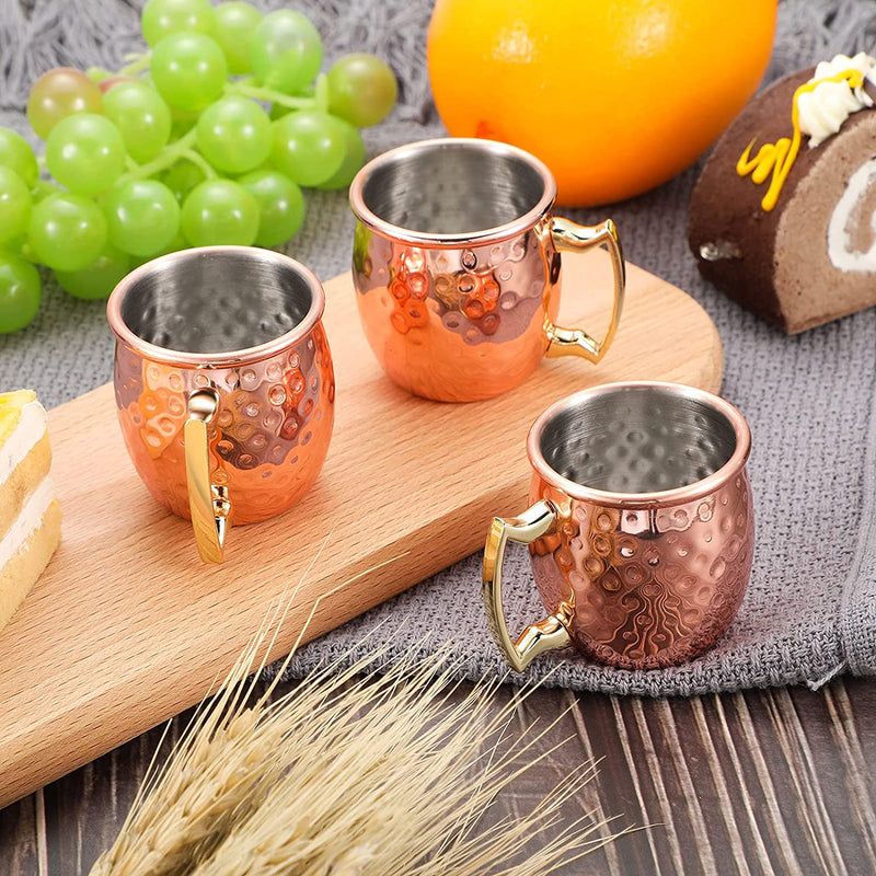 4 Pieces Mini Moscow Mugs 2 oz Mule Shot Glasses for Home, Kitchen, Bar Drinkware (Rose Gold)