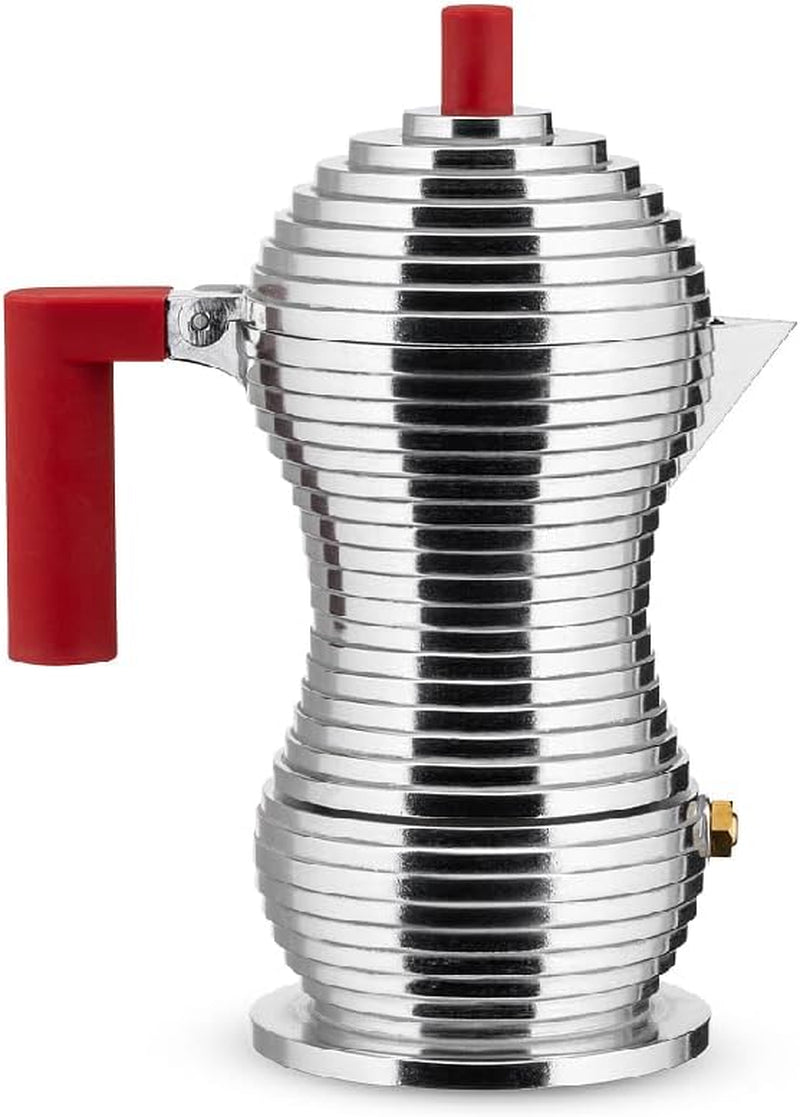 Alessi MDL02/3 R Pulcina Stove Top Espresso 3 Cup Coffee Maker in Aluminum Casting Handle And Knob in Pa, Red