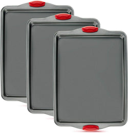 Nonstick Baking Sheet Tray Set of 3 - These Cookie Sheet Pans are Non-toxic, Dent, Warp, and Rust Resistant. Made with Heavy Gauge Carbon Steel for Oven Baking Sheets.