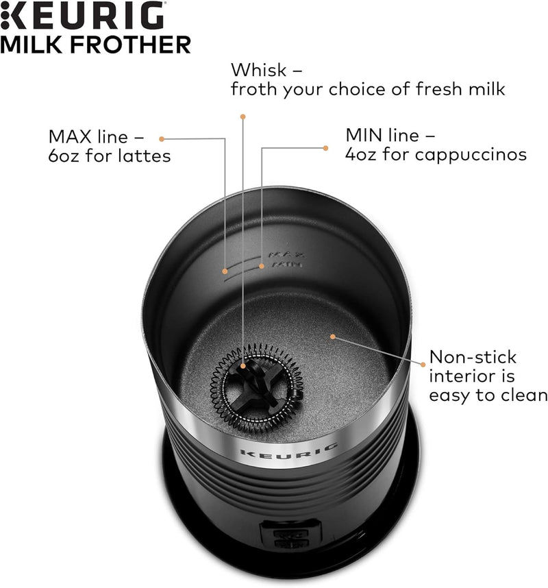 Keurig Standalone Frother Works Non-Dairy Milk, Hot and Cold Frothing, 6 Oz, Black