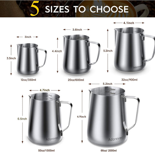 Milk Frothing Pitcher, 20oz Steaming Pitcher Stainless Steel Espresso Machine Accessories for Coffee Bar, Cappuccino Barista Tools Milk Jug Steamer Frother Cup with Decorating Latte Art Pen
