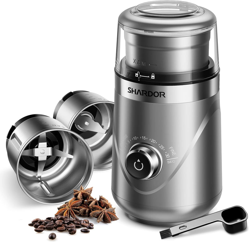 SHARDOR Adjustable Coffee Grinder Electric, Spice Grinder, Coffee Bean Grinder, Espresso Grinder with 1 Removable Stainless Steel Bowl, Black