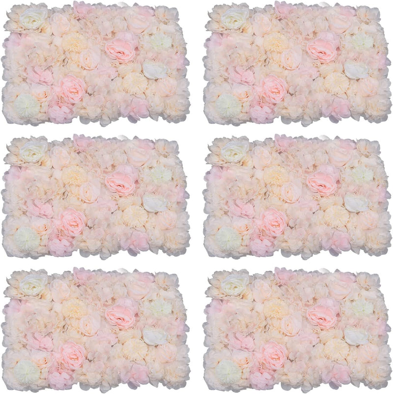 6 Pcs Flower Wall Panels - Champagne Rose Artificial Floral Decor for Events and Home