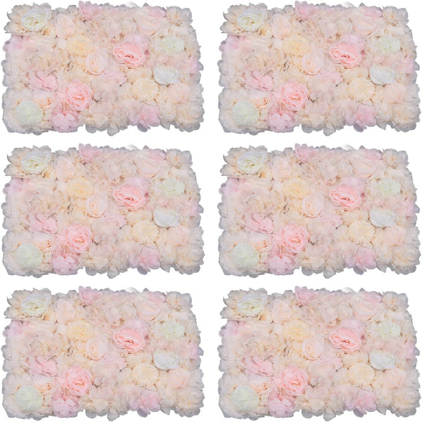 Mkyiongou 6 Pcs Flower Wall Panels for Backdrop Rose Artificial Flower Wall Champagne Color, Wall Flowers Decorations for Bedroom, for Wedding, Party, Home Decor