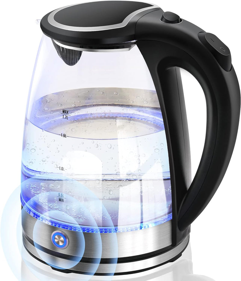 Pukomc Electric Kettle - 1.7L Hot Water Boiler - Glass Tea kettle with Wide Opening and Led Indicator, Auto Shut-Off and Boil-Dry Protection - Series 9460