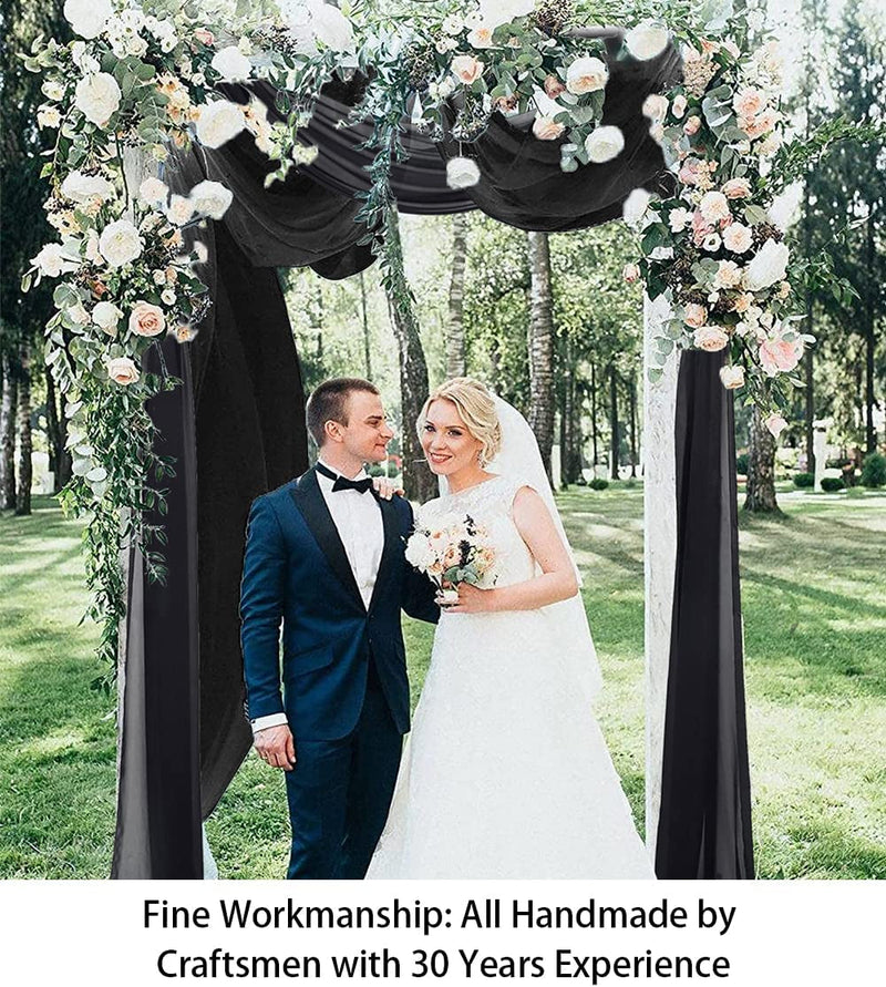 Wedding Arch Chiffon Fabric 2 Panels - 19FT Black Drapery Backdrop for Ceremony Party and Decoration