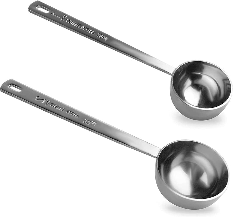 2-piece stainless steel coffee measuring spoon coffee scoop, coffee scoop 1 tablespoon, long handle coffee scoop suitable for coffee powder and coffee making (silver-2pcs-15ml)