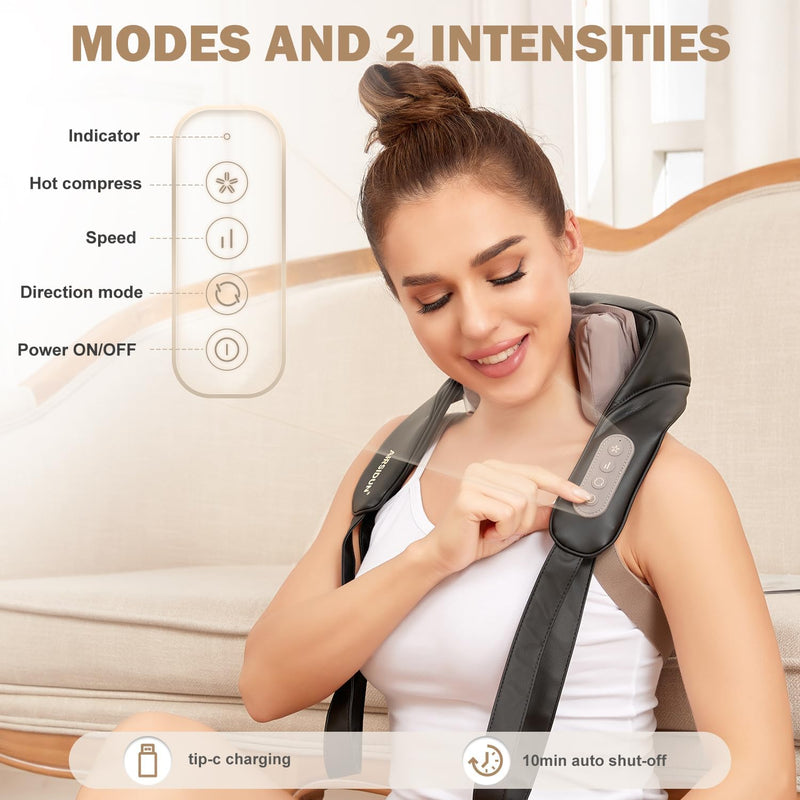 AIRSIDUN Shiatsu Neck Massager with Heat, 5D Kneading Electric Massager for Neck and Shoulder, Shiatsu Neck and Shoulder Massager for Pain Relief Deep Tissue for Home Office Gifts for Mom Dad