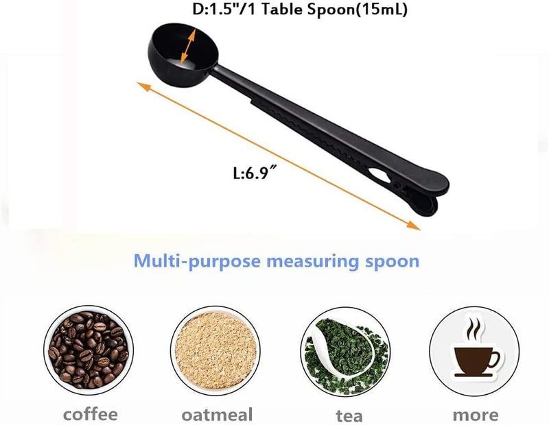 CookTaitai Coffee Scoops,Metal Measuring Spoons, Coffee Scooper with Clip for Ground Coffee, Tea, Protein Scoop, Tablespoon measure spoon-Black