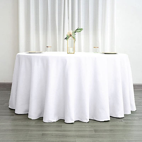 10 White Round Tablecloths for Events and Weddings - 120 Inch Fabric Table Cover Linens