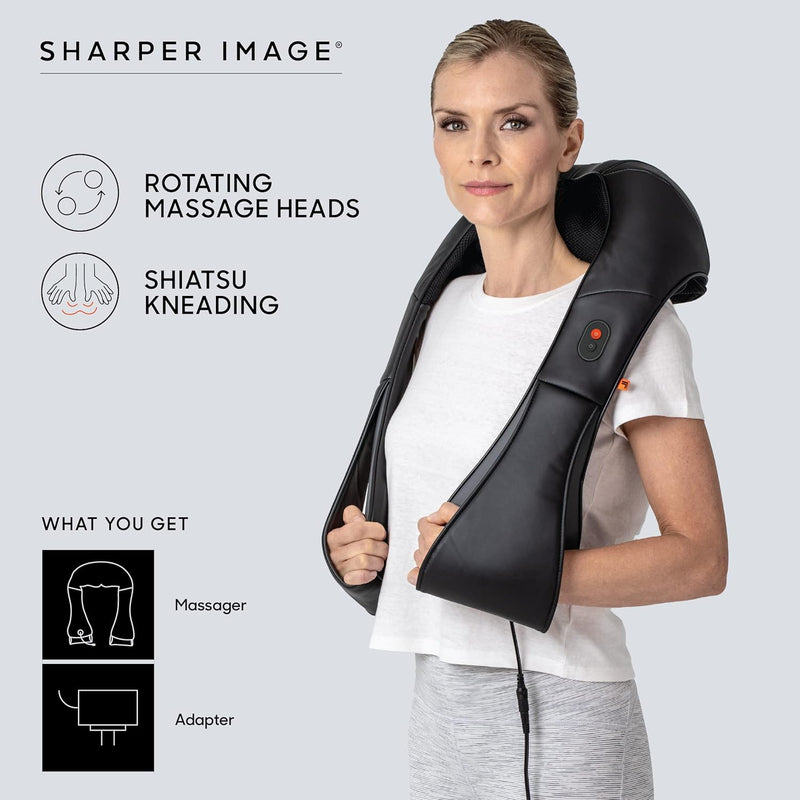 Sharper Image Shiatsu Neck + Back Kneading Massager, Rotating Massage Nodes with Arm Straps, Pain & Tension Relief, Improve Relaxation & Circulation, Reduce Stress, Valentine's Day Gift