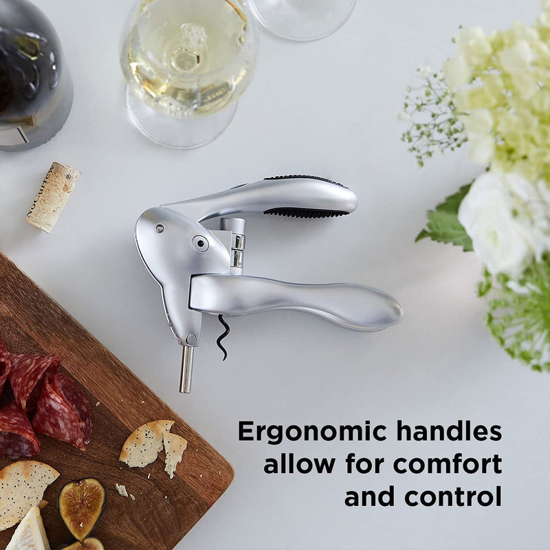 Rabbit Original Lever Corkscrew Wine Opener with Foil Cutter and Extra Spiral (Silver)