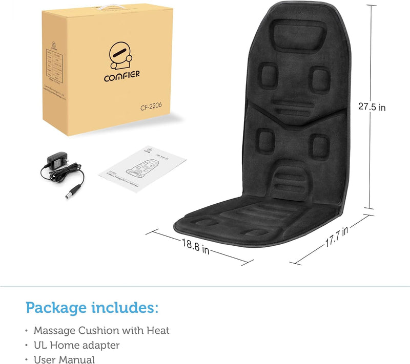 COMFIER Massage Seat Cushion with Heat - 10 Vibration Motors, Back Massager for Chair, Massage Chair Pad for Back Ideal Gifts for Women, Men (Renew)