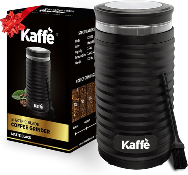 Kaffe Electric Coffee Bean Grinder w/Cleaning Brush - Easy On/Off - Perfect for Espresso, Herbs, Spices, Seeds, Nuts, Grains - 3.5oz / 14 Cup (Modern, Matte Black)
