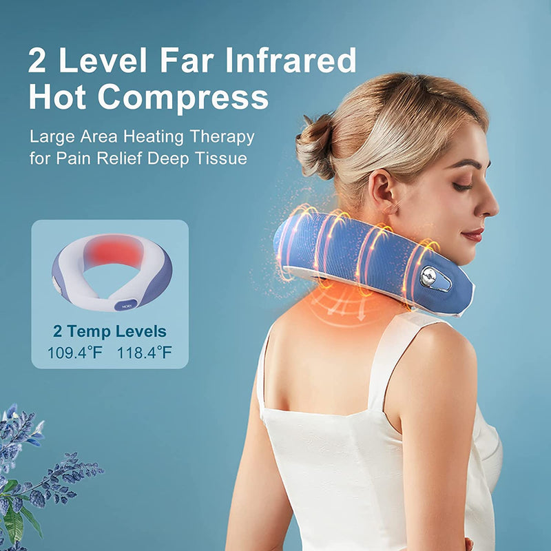 mory Neck Massager with Heat, Heated Electric Neck Massager Pillow for Pain Relief Deep Tissue,4D Rechargeable Cervical Kneading Massage Cushion Pillow for Home Office Travel Christmas Gift Blue