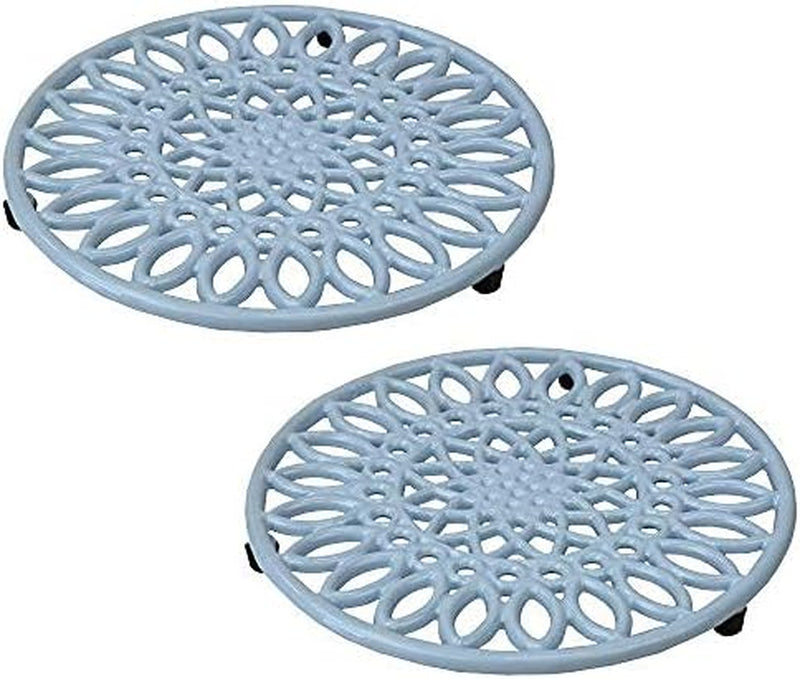 Home Basics Sunflower Collection Heavy-Duty Cast-Iron Trivet for Serving Hot Dish, Pot, Pans & Teapot on Kitchen Countertop Dinning Heat Resistant, Light Blue