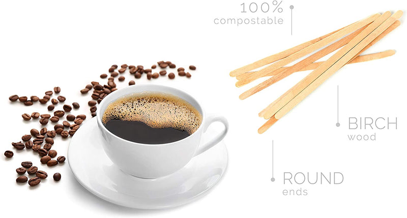 Wood Coffee Stirrers Stir Sticks - 1,000 Biodegradable Disposable Wooden Beverage Mixer with Round Ends, Made with Natural Birch Wood, Eco-Friendly BPA Free Swizzle Drinks Sticks (5.5 Inch)