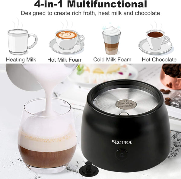 Secura Detachable Milk Frother, 17oz Electric Milk Steamer Stainless Steel, Automatic Hot/Cold Foam and Hot Chocolate Maker with Dishwasher Safe, 120V