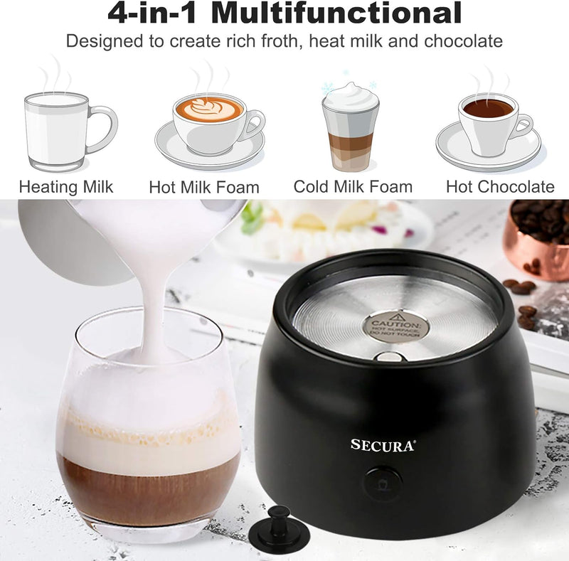 Secura Detachable Milk Frother, 17oz Electric Milk Steamer Stainless Steel, Automatic Hot/Cold Foam and Hot Chocolate Maker with Dishwasher Safe, 120V