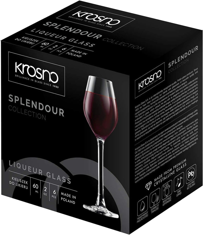 KROSNO Liquor Glasses | Set of 6 | 2.03 oz | Splendour Collection | Ideal for Home, Restaurant, Events & Parties | Dishwasher Safe | Gift Idea | Made in Europe