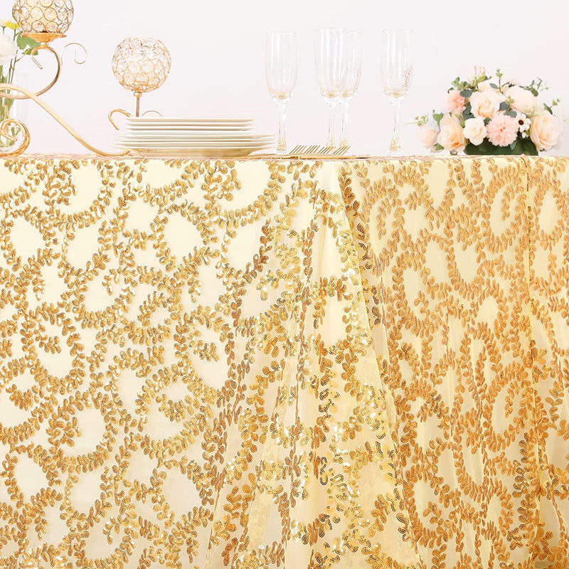 Gold Sequin Party Tablecloth - Glitter Wedding Table Cover 60X102 Inches