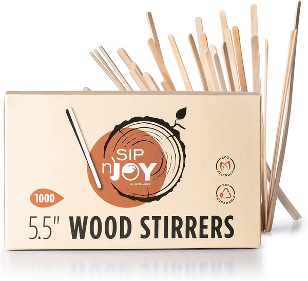 Wood Coffee Stirrers Stir Sticks - 1,000 Biodegradable Disposable Wooden Beverage Mixer with Round Ends, Made with Natural Birch Wood, Eco-Friendly BPA Free Swizzle Drinks Sticks (5.5 Inch)