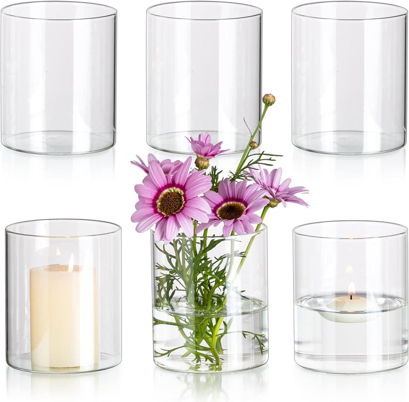 Glasseam Glass Cylinder Vases for Centerpieces, Small Clear Flower Vase Set of 12, Modern Floating Candle Vases Decor, Decorative Hurricane Candle Holders for Wedding Dining Table Decorations, 4in