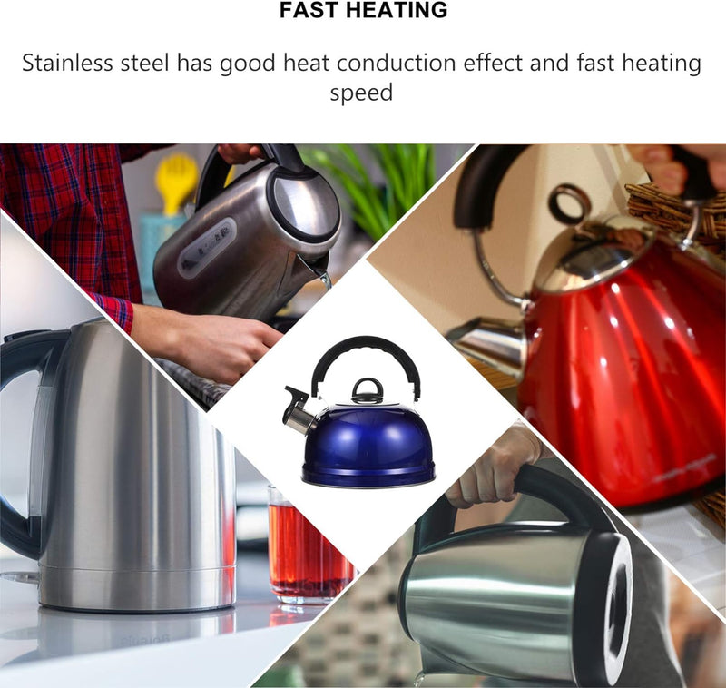 Cabilock Stainless Steel Whistling Tea Kettle Sounding Tea Pot with Anti Hot Handle Water Boiling Kettle Loud Whistle Stovetop Tea Kettle 1. 2L Blue