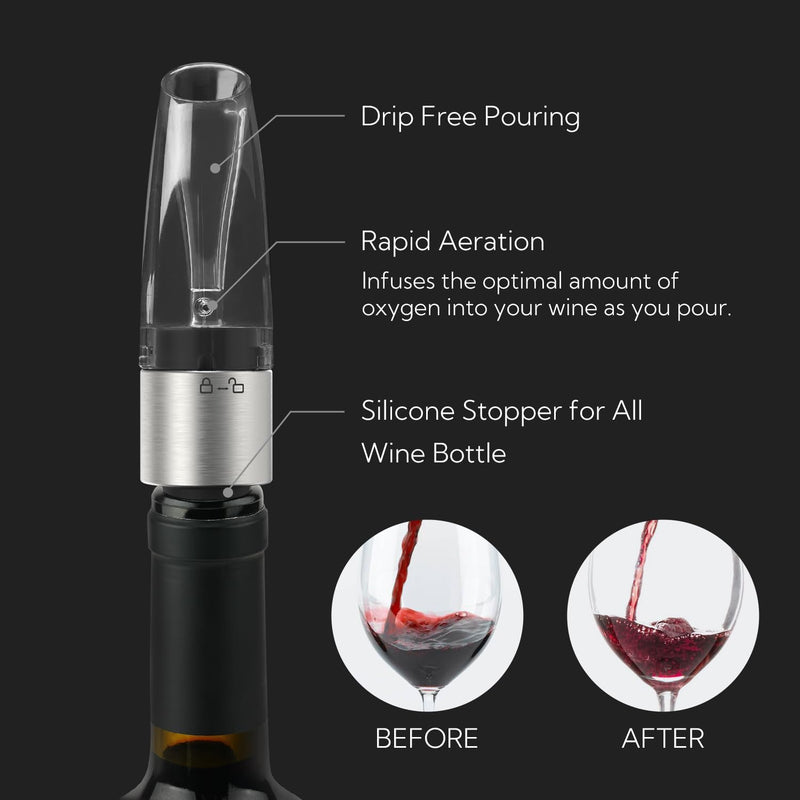 KITCHENDAO 2-in-1 Wine Aerator Pourer and Stopper, Premium Wine Air Aerator Pourer Decanter Spout Dispenser No Drip or Spill - BPA Free - Improve Taste and Bouquet Instantly - Dishwasher Safe - Black