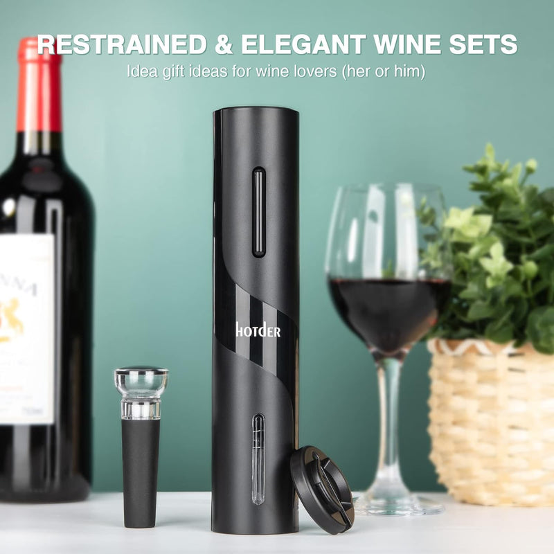 Hotder Electric Wine Opener,Electric Wine Bottle Opener,Battery Operated Wine Opener with Electric Corkscrew,Foil Cutter,Wine Stopper,Bottle Opener Gift Set for Home Party Wedding Father’s Day Gifts